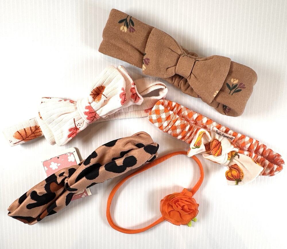 Baby Girl Fall Autumn Headbands 3-6M Gingham Floral Leopard Ribbed Lot of 6